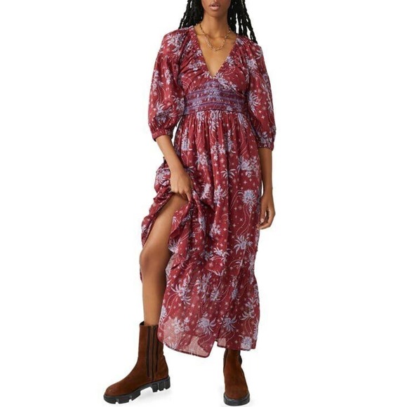 Free People Dresses & Skirts - FREE PEOPLE Sz M Medium Golden Hour Maxi Dress Wine Combo NWT